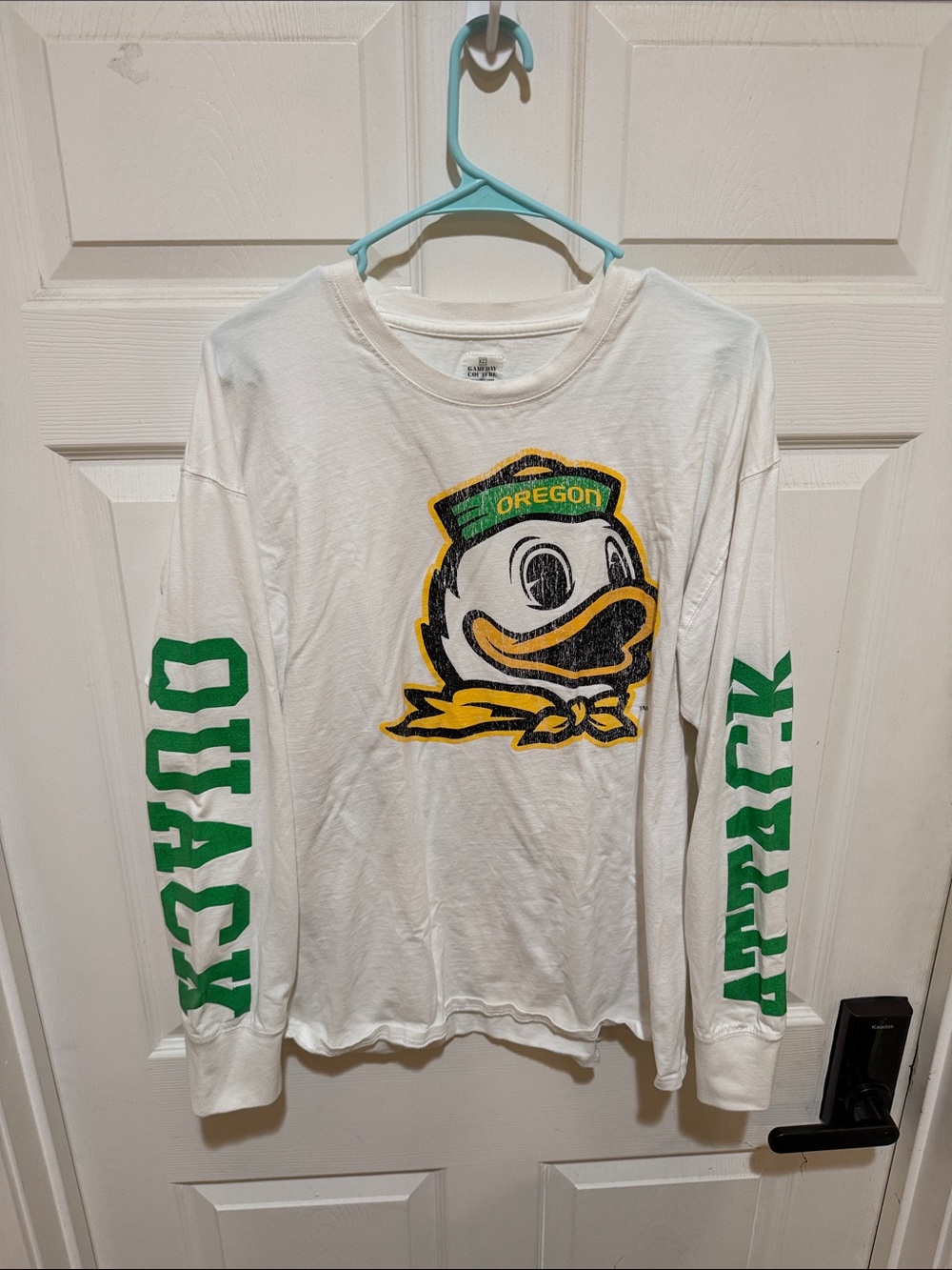 University of Oregon White Long Sleeve Tee with Duck Mascot